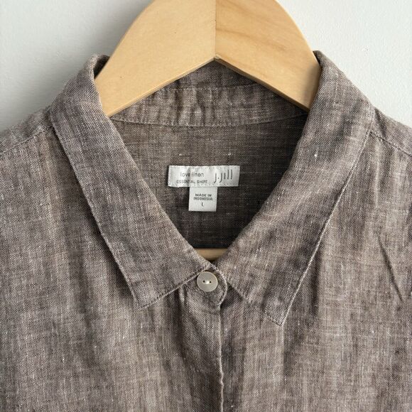 J Jill Love Linen Shirt Large Heather Brown Button Up Essential Shirt Long Slv - Picture 2 of 8